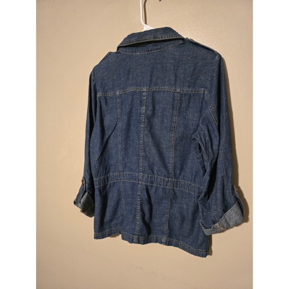 French Cuff Denim Blue Jean Jacket Shacket Women's Size Medium - Picture 2 of 3